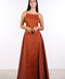 SILK PANEL LINEN DRESS — WOMENS BURNT ORANGE