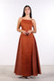SILK PANEL LINEN DRESS — WOMENS BURNT ORANGE