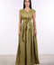 LINEN BOW MAXI DRESS — WOMENS MOSS GREEN