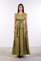 LINEN BOW MAXI DRESS — WOMENS MOSS GREEN