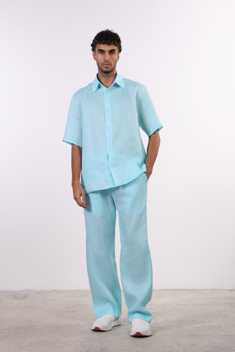 THE CLASSIC LINEN HALF SLEEVES SET — TEAL