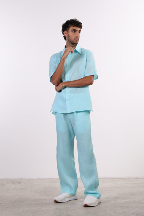 THE CLASSIC LINEN HALF SLEEVES SET — TEAL