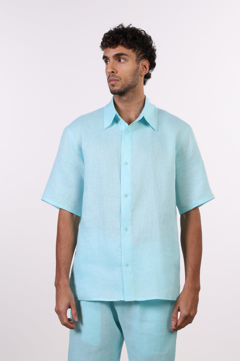 THE CLASSIC LINEN HALF SLEEVES SET — TEAL