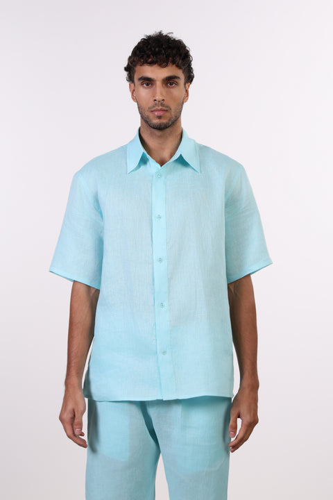 THE CLASSIC LINEN HALF SLEEVES SHIRT — MENS TEAL