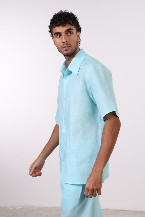 THE CLASSIC LINEN HALF SLEEVES SET — TEAL