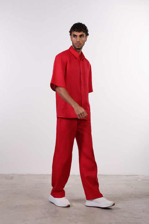 THE CLASSIC LINEN HALF SLEEVES SET — MENS RED