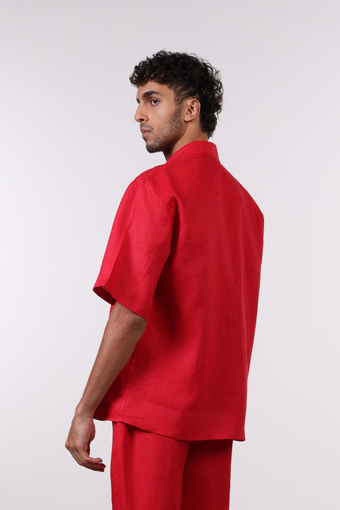 THE CLASSIC LINEN HALF SLEEVES SET — MENS RED