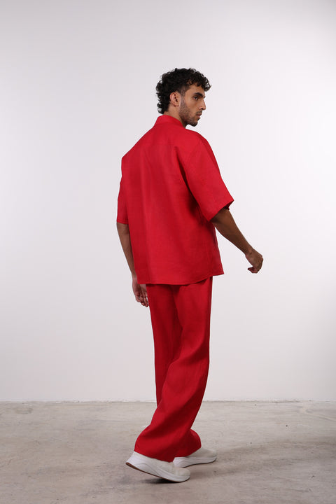 THE CLASSIC LINEN HALF SLEEVES SHIRT — MENS RED