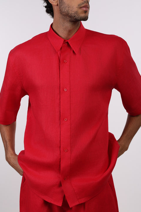 THE CLASSIC LINEN HALF SLEEVES SHIRT — MENS RED