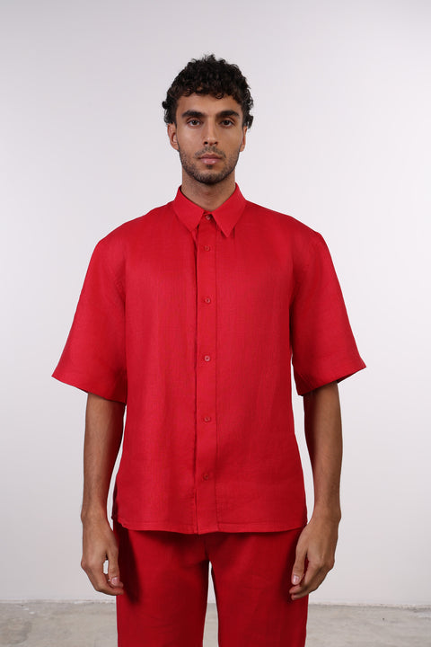 THE CLASSIC LINEN HALF SLEEVES SET — MENS RED