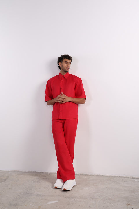 THE CLASSIC LINEN HALF SLEEVES SET — MENS RED