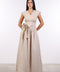 LINEN BOW MAXI DRESS — WOMENS BEIGE