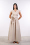 LINEN BOW MAXI DRESS — WOMENS BEIGE