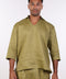 THE LINEN V-NECK SHIRT — MENS MOSS GREEN