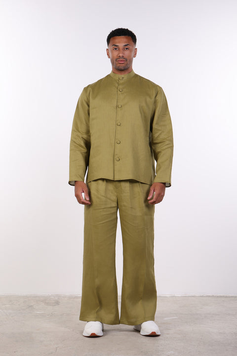 THE LINEN BUTTON-UP SHIRT — MENS MOSS GREEN