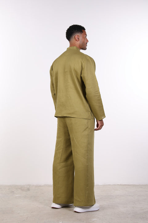 THE LINEN BUTTON-UP SHIRT — MENS MOSS GREEN