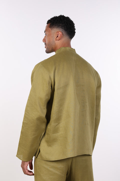 THE LINEN BUTTON-UP SHIRT — MENS MOSS GREEN