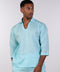 THE LINEN V-NECK SHIRT — MENS TEAL