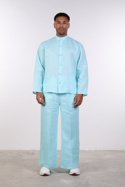THE LINEN BUTTON-UP SHIRT — MENS TEAL
