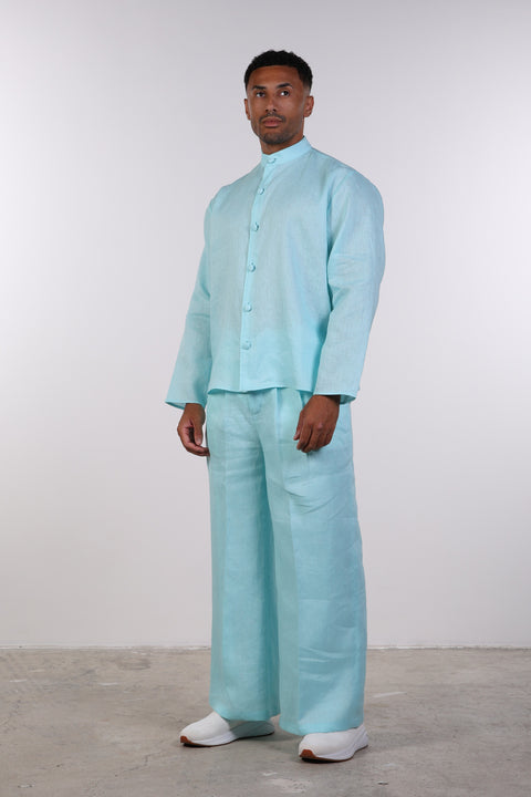 THE LINEN BUTTON-UP SHIRT — MENS TEAL