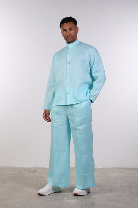 THE LINEN BUTTON-UP SHIRT — MENS TEAL