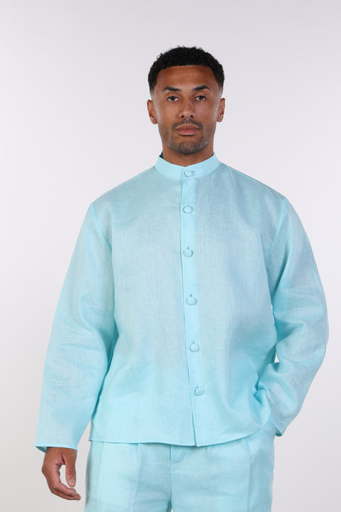 THE LINEN BUTTON-UP SHIRT — MENS TEAL