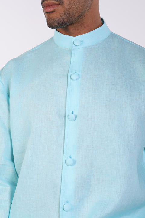 THE LINEN BUTTON-UP SHIRT — MENS TEAL