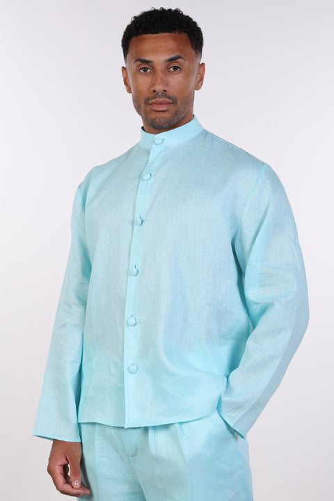 THE LINEN BUTTON-UP SHIRT — MENS TEAL