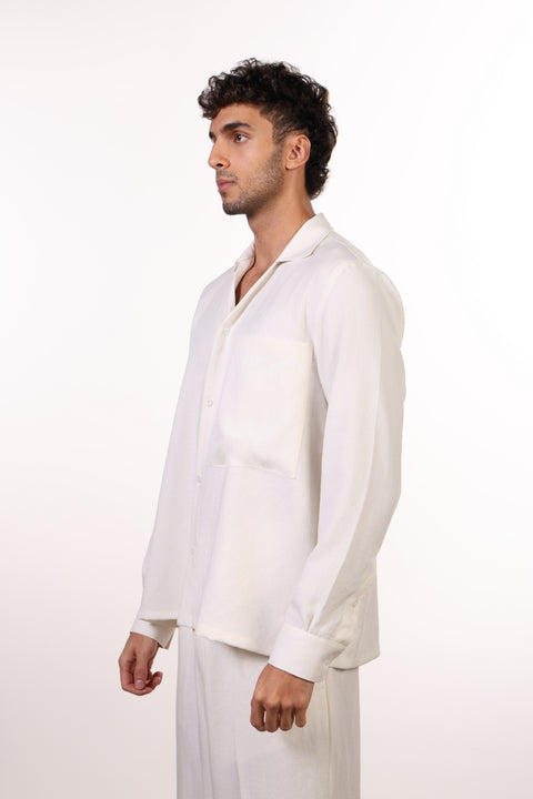 THE LINEN BLEND SHIRT  — MENS OFF WHITE