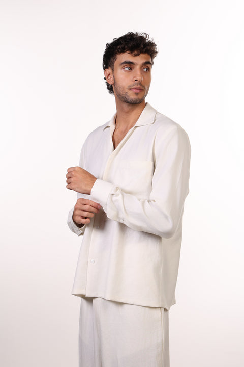 THE LINEN BLEND SHIRT  — MENS OFF WHITE