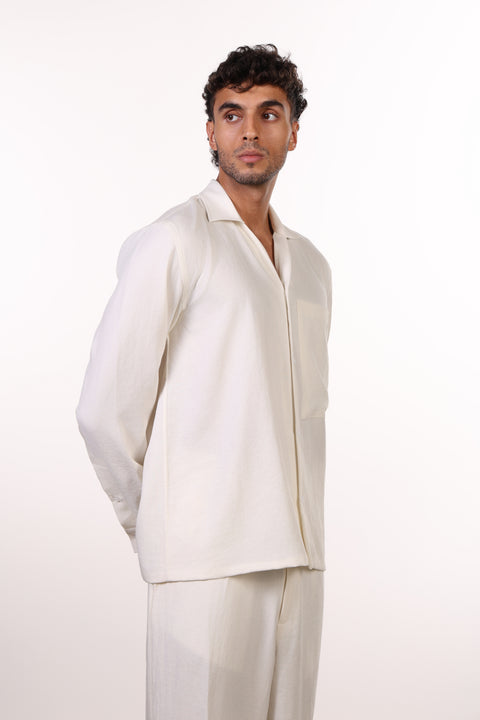 THE LINEN BLEND SHIRT  — MENS OFF WHITE