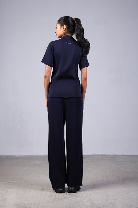 CLASSIC SHIRT HALF SLEEVES SET — WOMENS NAVY