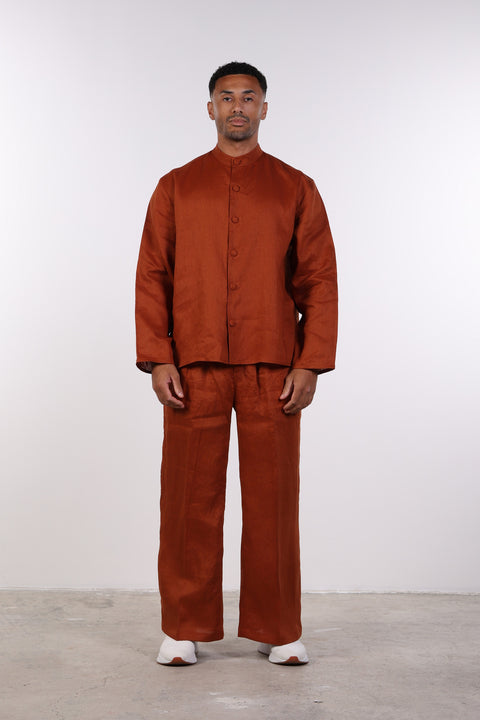 THE LINEN BUTTON-UP SHIRT — MENS BURNT ORANGE