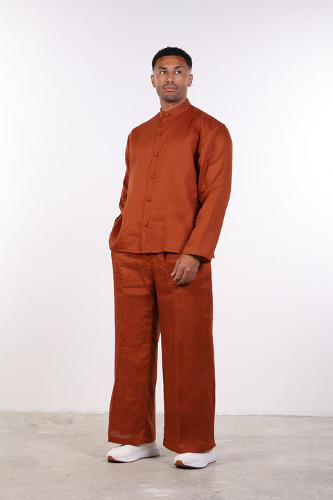 THE LINEN BUTTON-UP SHIRT — MENS BURNT ORANGE