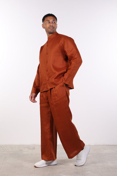 THE LINEN BUTTON-UP SHIRT — MENS BURNT ORANGE