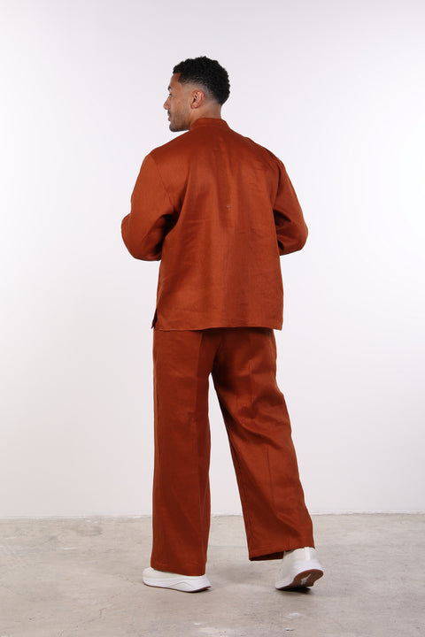 THE LINEN BUTTON-UP SHIRT — MENS BURNT ORANGE