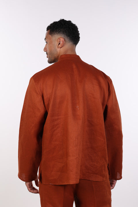THE LINEN BUTTON-UP SHIRT — MENS BURNT ORANGE