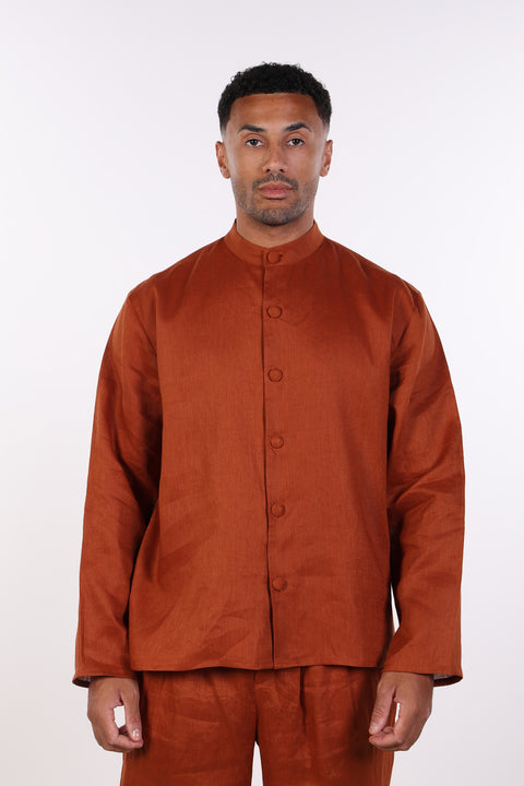 THE LINEN BUTTON-UP SHIRT — MENS BURNT ORANGE