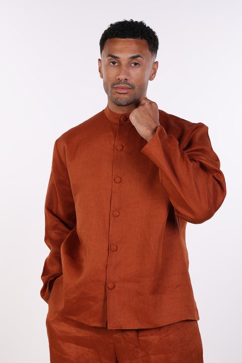 THE LINEN BUTTON-UP SHIRT — MENS BURNT ORANGE