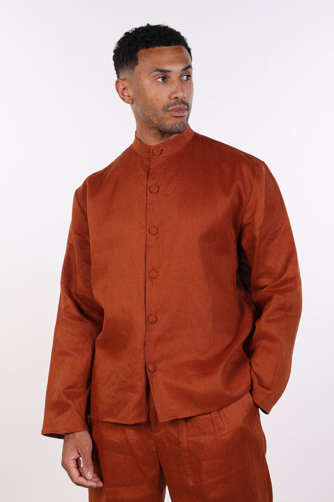 THE LINEN BUTTON-UP SHIRT — MENS BURNT ORANGE