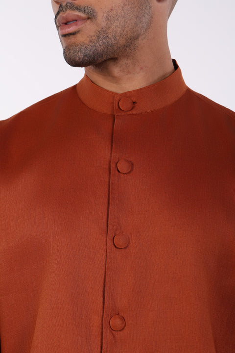THE LINEN BUTTON-UP SHIRT — MENS BURNT ORANGE