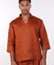 THE LINEN V-NECK SHIRT — MENS BURNT ORANGE