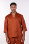 THE LINEN V-NECK SHIRT — MENS BURNT ORANGE