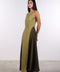 SILK PANEL LINEN DRESS — WOMENS MOSS GREEN