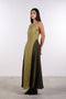 SILK PANEL LINEN DRESS — WOMENS MOSS GREEN
