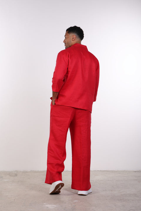 THE LINEN V-NECK SHIRT — MENS RED