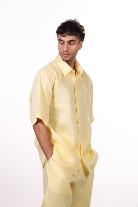 THE CLASSIC LINEN SHORT SLEEVES SHIRT — MENS YELLOW