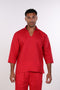 THE LINEN V-NECK SHIRT — MENS RED