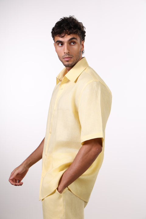 THE CLASSIC LINEN SHORT SLEEVES SHIRT — MENS YELLOW