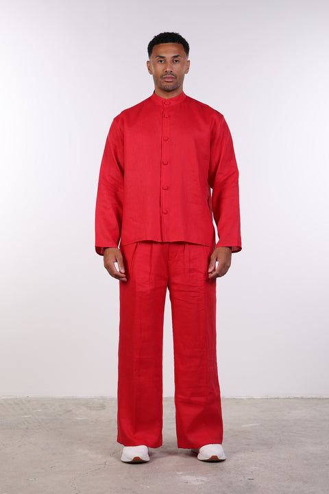 THE LINEN BUTTON-UP SHIRT — MENS RED